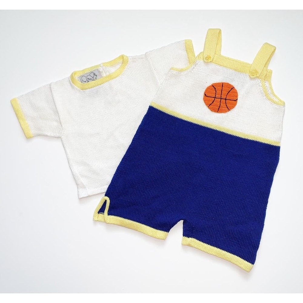 Zackali 4 Kids Baseball Baby Boy Knit Overall 2 Pcs set NEW 12M